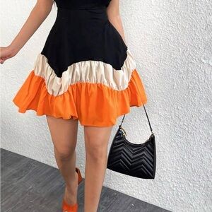 Black and Orange Colorblock Dress